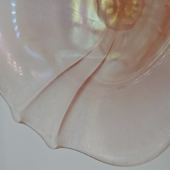 Pink scalloped stretch glass footed compote - Picture 8 of 11